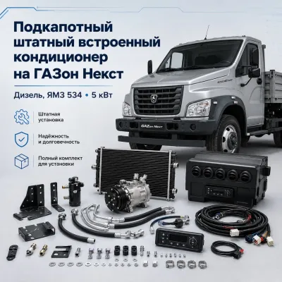 Подкапотный встроенный кондиционер для ГАЗон Next с ЯМЗ-534, 5 кВт Подкапотный встроенный кондиционер для ГАЗон Next с ЯМЗ-534, 5 кВт