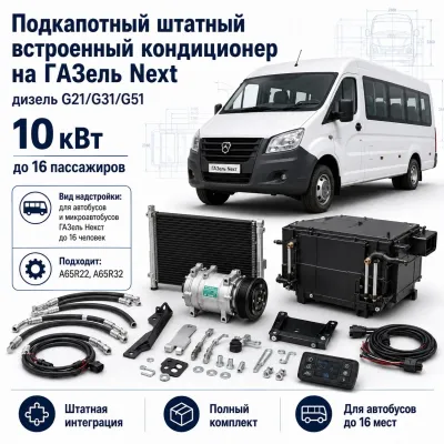Подкапотный кондиционер для ГАЗель Next G21/G31/G51 до 16 пассажиров, 10 кВт Подкапотный кондиционер для ГАЗель Next G21/G31/G51 до 16 пассажиров, 10 кВт