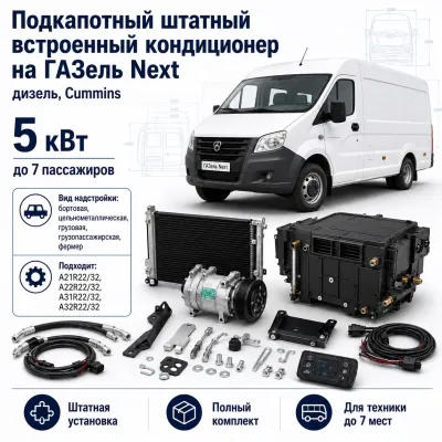 Подкапотный кондиционер для ГАЗель Next Cummins до 7 пассажиров, 5 кВт Подкапотный кондиционер для ГАЗель Next Cummins до 7 пассажиров, 5 кВт